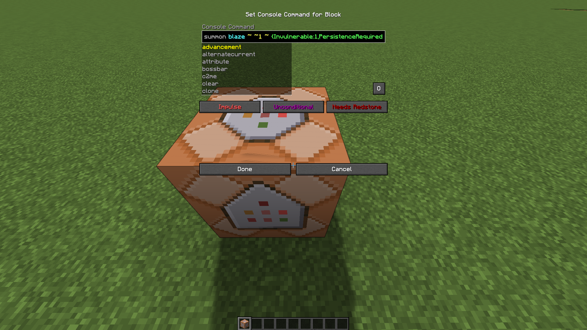 Summoning a custom blaze - Command block view